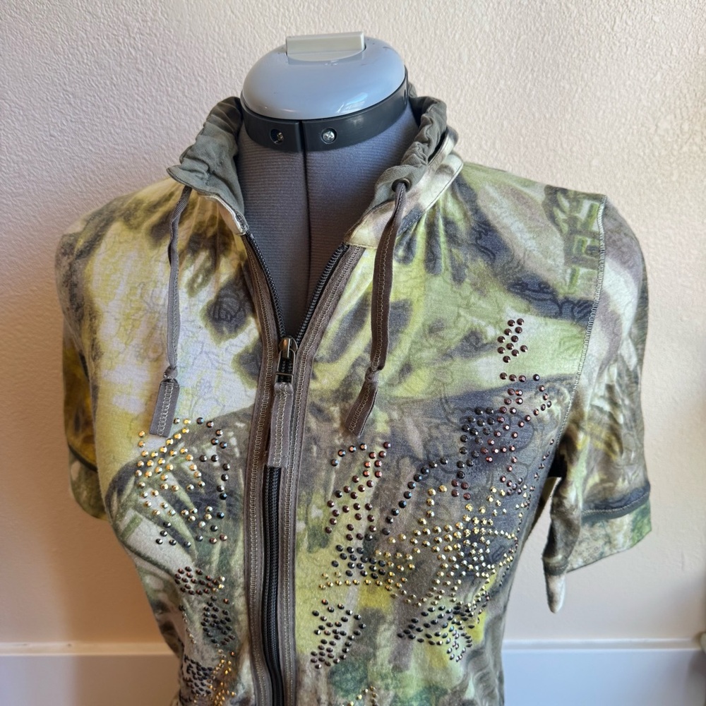 Y2K Luisa Cerano Abstract Print Zip Up Rhinestone Embellished Fairy Grunge Edgy - Picture 3 of 11